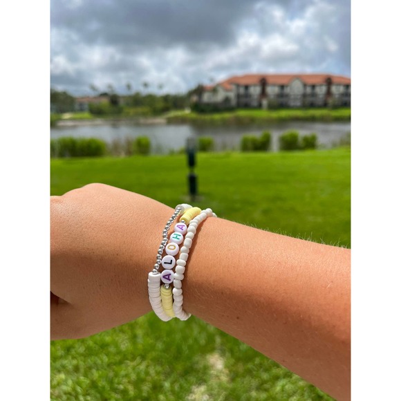 Yellow Aloha Tropical Bracelets- Set of 3 - Picture 3 of 4